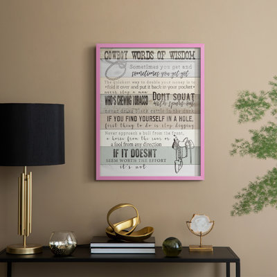 Cowboy Words Of Wisdom, reproduction encadrée - bois massif