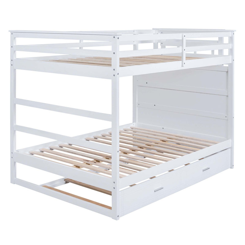 Aayden-Jon Kids Twin Over Twin Bunk Bed with Trundle, White, Full Over Full