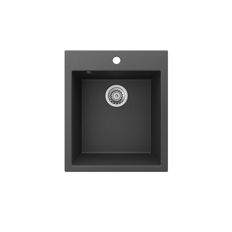 Dakota Fields Brucknell 500mm W Single Bowl Granite Kitchen Sink with 1 Faucet Hole, Black