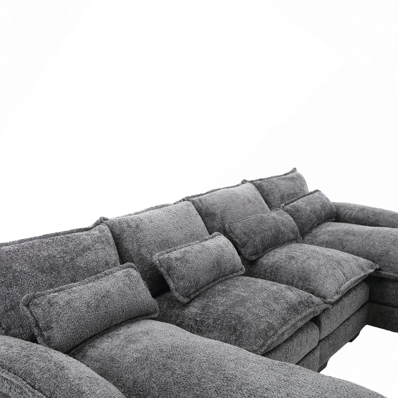 Grand canapé modulaire moderne en U en chenille, Boucle gris
