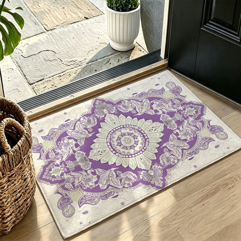 Tapis mauve à motif de médaillon 47 po x 31 po pour hall d'entrée