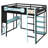 Full-Size Wood Loft Bed with Desk, Shelves, USB/Type-C Ports & RGB Light – Gaming & Study Loft, Black+Blue-1172985964