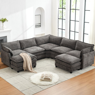 Canapé d'angle en forme de U en tissu bouclé gris de 113,2 pouces pour salon