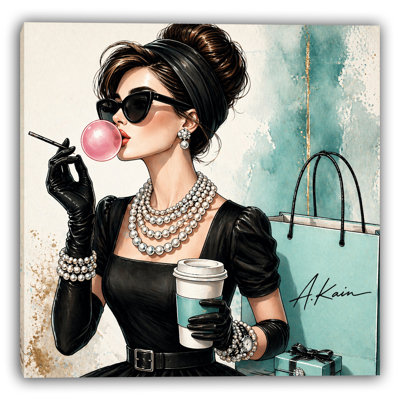 «Chic Fashion Woman», art mural sur toile, Portrait glamour bleu sarcelle, décoration sur toile tendue moderne GT15409
