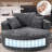 Oversized Upholstered Barrel Accent Swivel Chair– 55" Waffle Chenille, Compression-1472487693