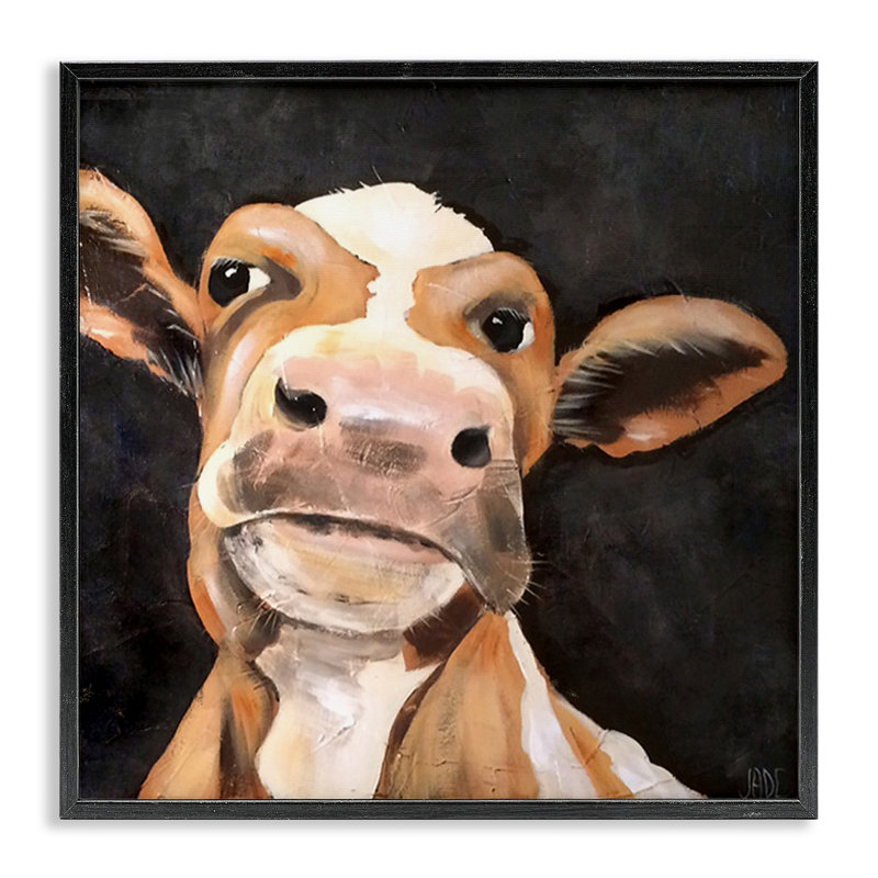 Vache champêtre sur estampe numérique par Jade Reynolds, Giclée encadrée noir minuit, H 17 po x l 17 po