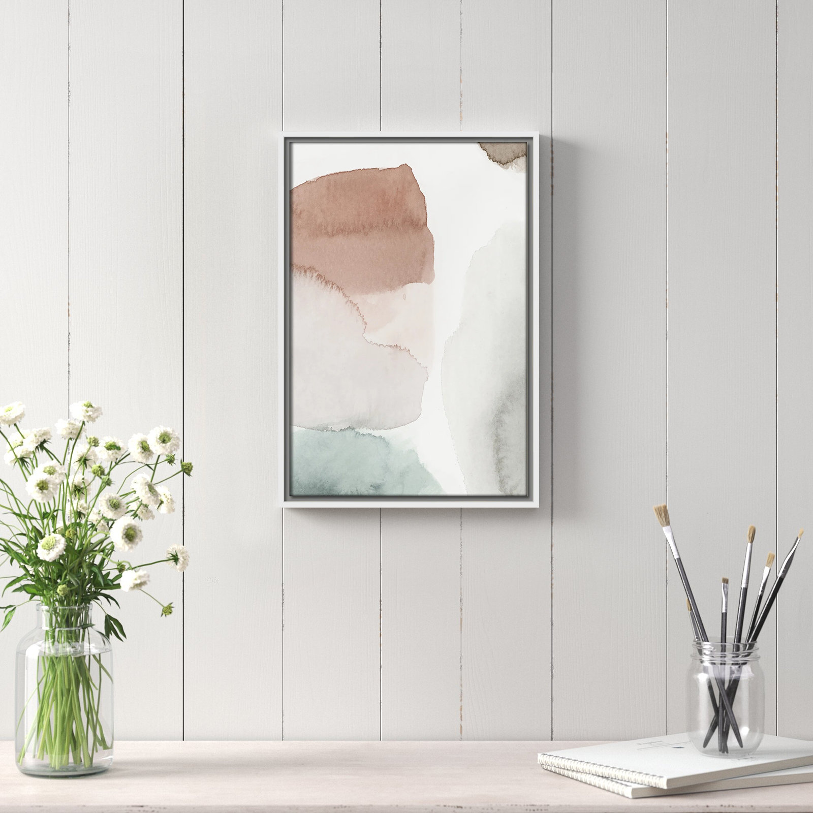 Weslyn "Hopeful II" Painting, White Framed, 19.5" H x 13.5" W x 2" D