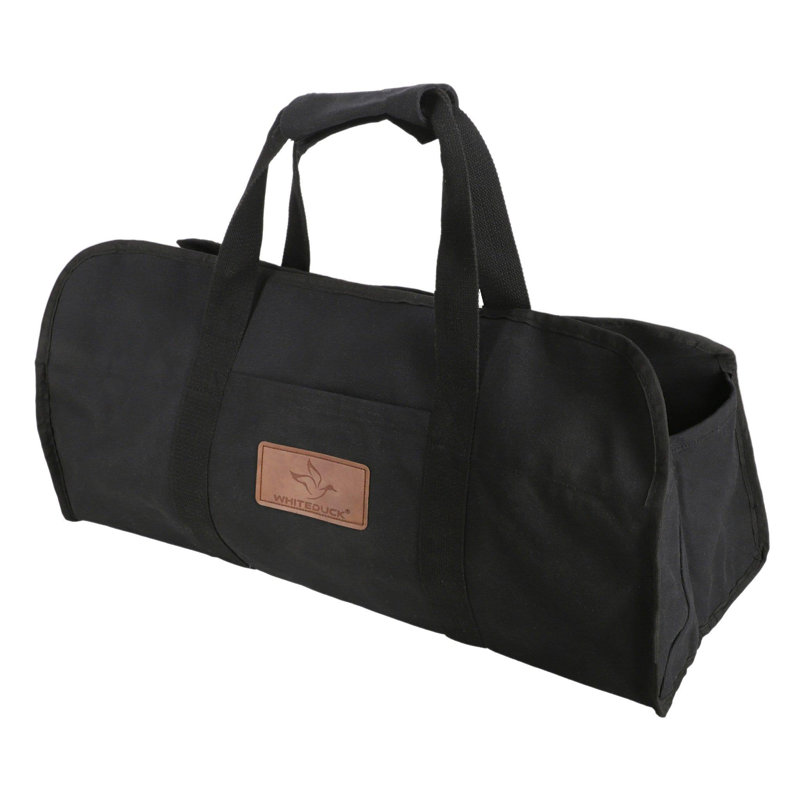 Black Waxed Canvas Tote Shape Firewood Log Carrier