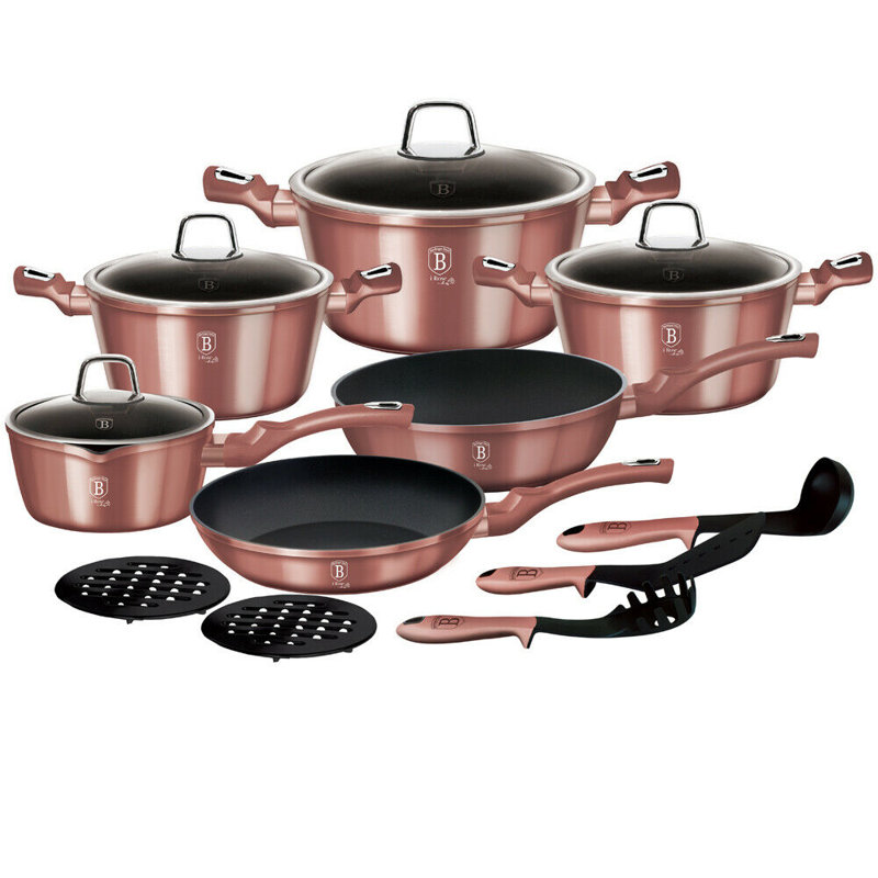 15 - Piece Non-Stick Aluminum Cookware Set, Rose