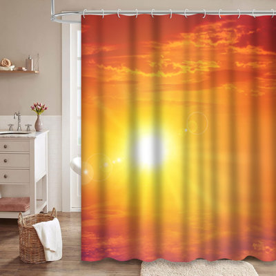 Summer Sunset Sun Sky Orange Heat Wave Hot Sunrise Red Yellow Shower Curtain with 12 Hooks