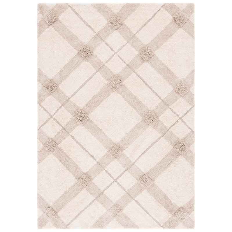 Tapis beige en coton tissé à la main et à plat Auguste, Rectangulaire 3 pi x 5 pi