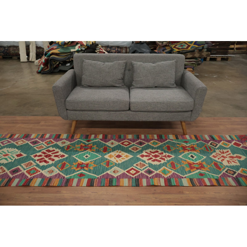 Tapis lumineux et audacieux kilim 3 x 10 parfait pour les couloirs