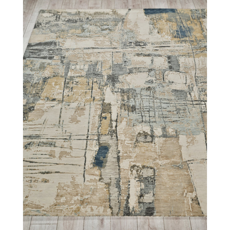 Infinity Handmade Wool/Nylon In Silver/Blue/Gray Area Rug, Rectangle 6' x 9'
