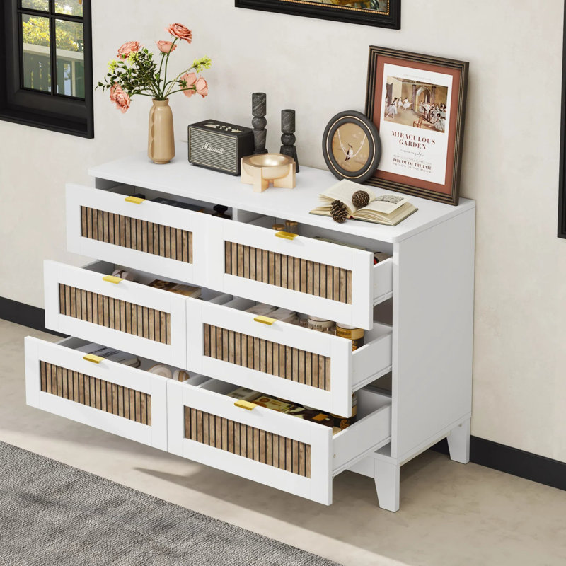 Commode rustique à 6 tiroirs, Blanc