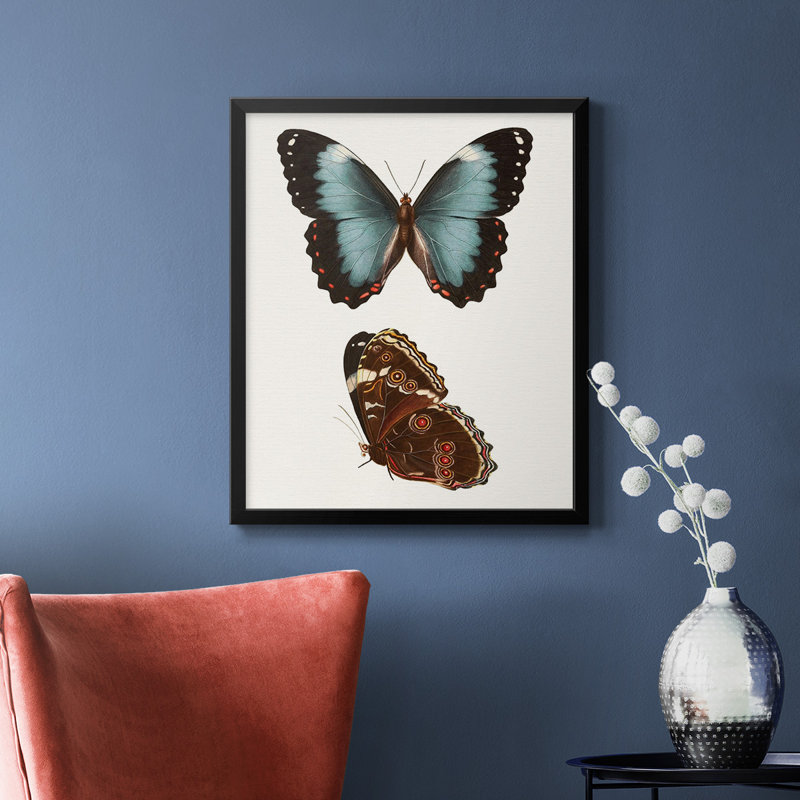 Papillons bleus antiques IV, toile encadrée de qualité supérieure - prête à être accrochée, Noir, H 24 po x l 20 po