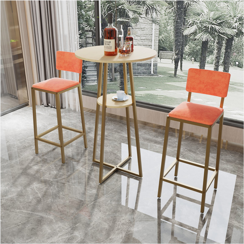  Bar table and chairs three piece set, frame, sponge made seat cushions and backrests, bar table with storage function