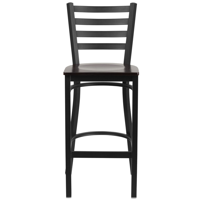 Loughran Ladder Back Metal Restaurant Barstools, Walnut, 2, Black
