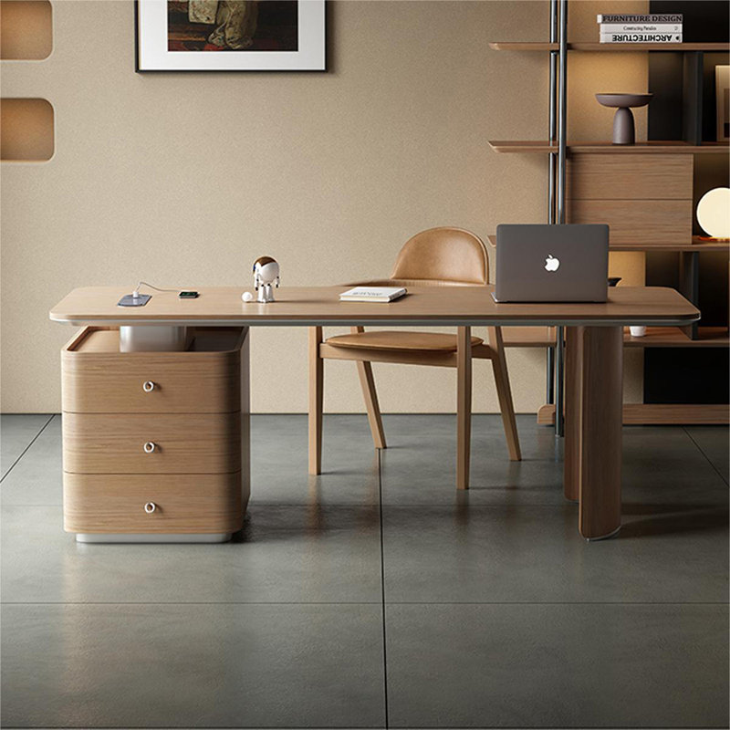 Bureau en chêne manufacturé rectangulaire avec 3 tiroirs, Gauche, retour à droite, H 29,53 po x l 62,99 po x P 27,56 po