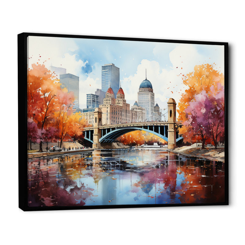 Minneapolis en automne II, H 30 po x l 40 po x P 1,5 po, Cadre flottant noir