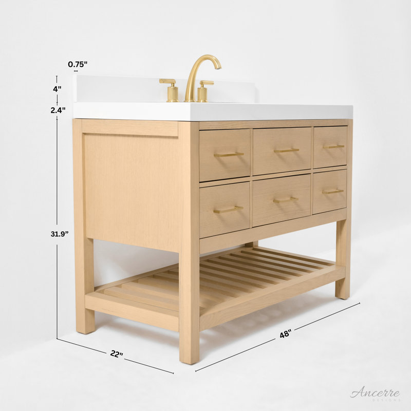 Elizabeth 48'' W Single Vanity, Oak/Rose Gold, Pure White Quartz