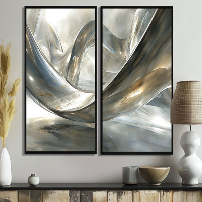 «Diamond Silver Streams - Abstract Modern Waves», art mural