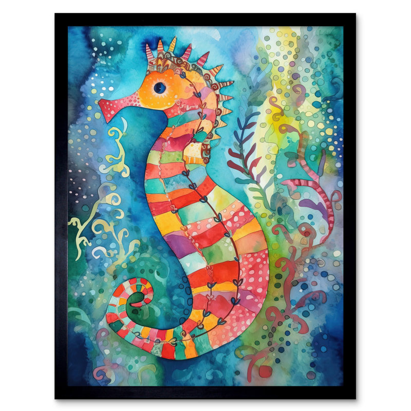 Seahorse in Aquatic Plants 1 Piece Single Picture Frame Wall Art