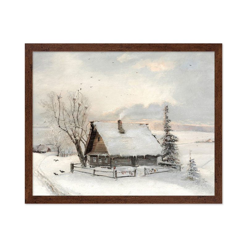 Chalet enneigé, Poster, 08"H x 10"W, Brown Framed