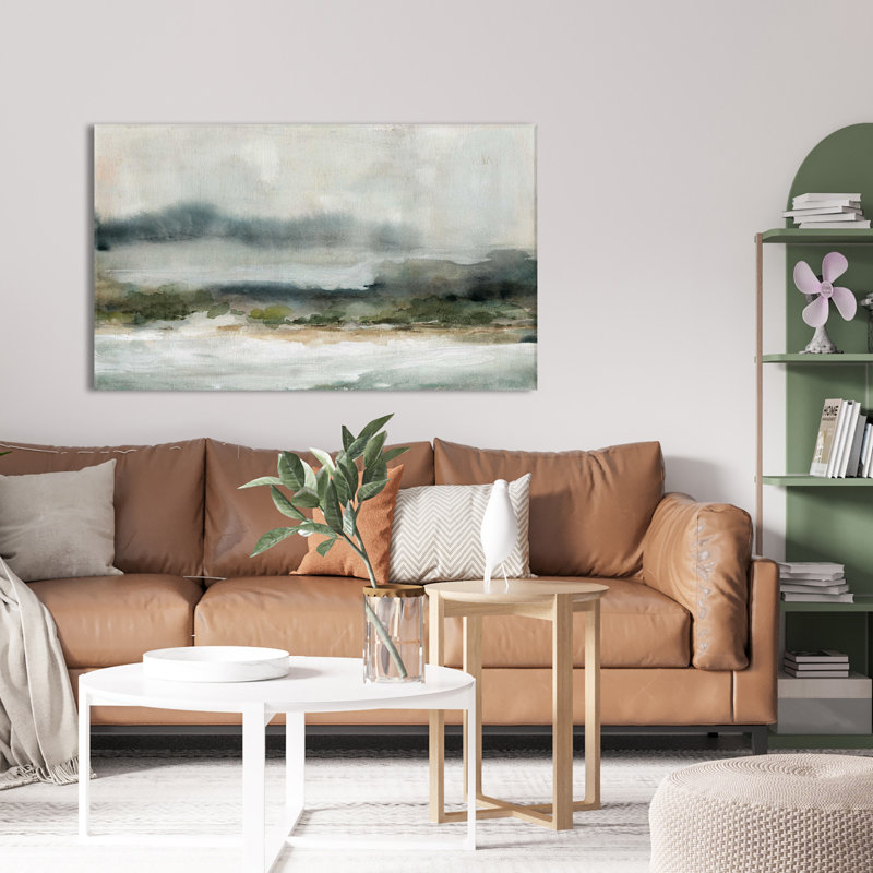 «Textured Rain I» par Carol Robinson - Peinture, L 30 po x H 18 po, Toile tendue