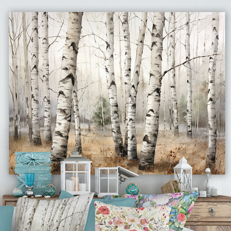 Minimalisme arbre Birchs Breath II - arbre bouleau, art mural, 24" H x 32" W, Toile tendue