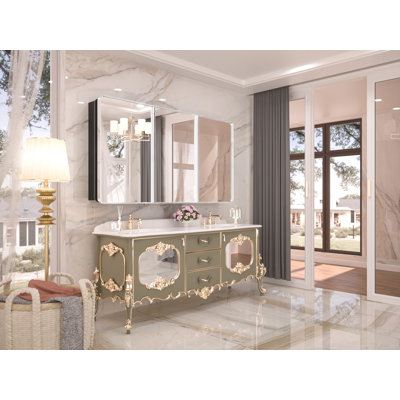 Gervon Rectangle Recessed or Surface Medicine Cabinet with Shelves and Mirror