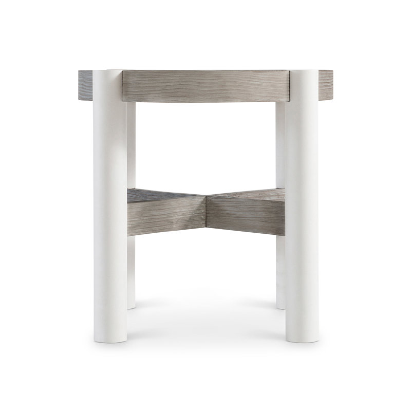 Beige Round Wood Contemporary Side Table