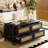 Rattan Wooden Coffee Table, 4 Drawers Cocktail Table With Storage-1982473443-1982473441