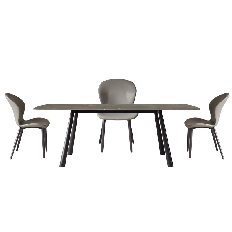 Dining Table with Chair Set of 3, Gray