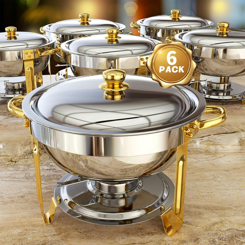 Réchauds à frire pour buffet, ensembles de réchaud à vaisselle ronds de 5 pintes en acier inoxydable ensembles de réchauds à buffet pour la restauration, les événements, les dîners de fête avec l'ensemble complet