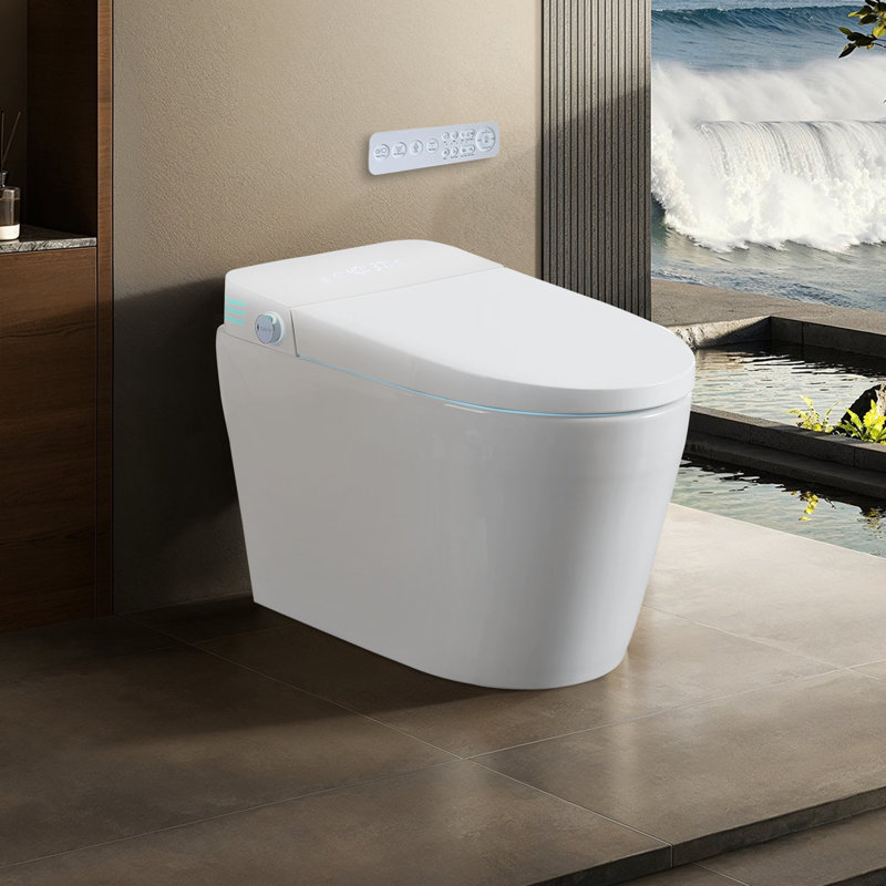 Toilette bidet intelligente sans réservoir - une pièce, chasse d'eau automatique, siège chauffant, eau chaude, température réglable, télécommande