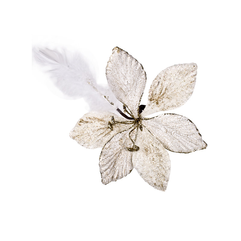 20cm Feather Plants & Flowers Holiday Shaped Ornament, Ivory/Platinum