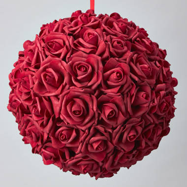 Foam Rose Ball (Set of 6) The Party Aisle Flowers/Leaves Color: Red