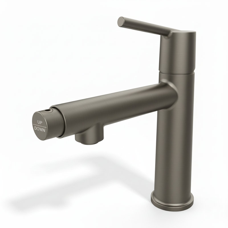 Modern 2-In-1 Fountain Flow Bathroom Faucet - Gun Gray Zinc Deck Mount For Rv & Apartment, Gun Gray
