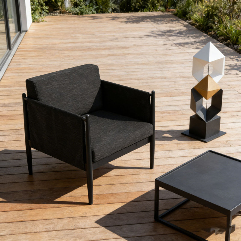 BLACK ALUMINUM CLUB CHAIR, Black-2