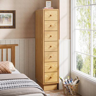 7-Drawer Slim Storage Cabinet, Oak