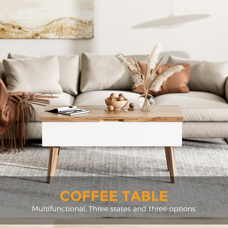 3 In 1 Lift Top Coffee Table With Storage, Convertible To Dining Table Or Work Desk, Easy 10-Minute Assembly, Sturdy Metal Mechanism, Modern Design