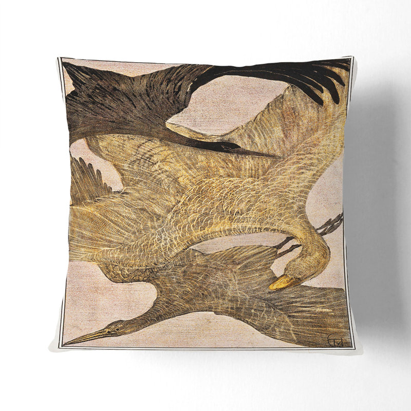 Three Flying Birds Scatter Cushion with Filling, 55cm H x 55cm W x 20cm D, White