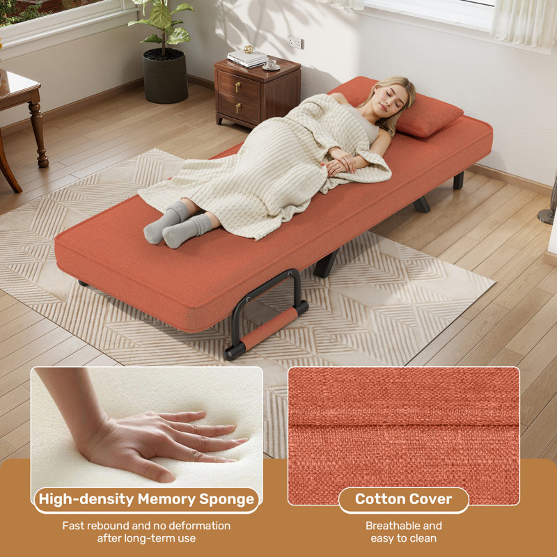 Upholstered Fabric Convertible Chair, Orange