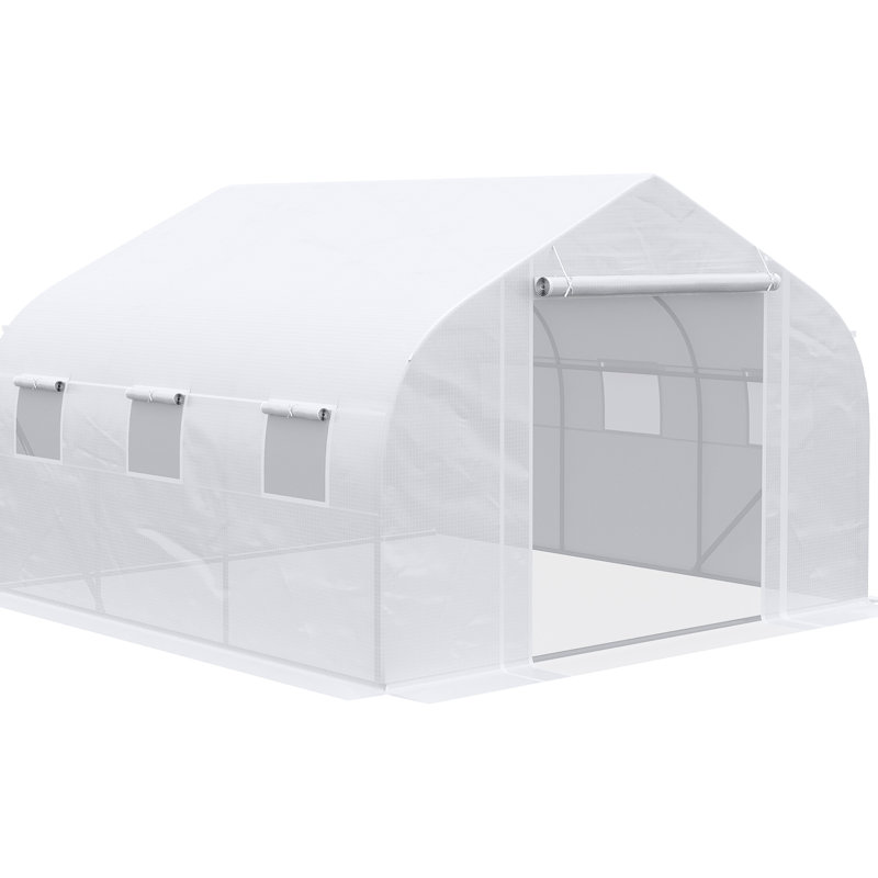 Serre 12 'x 10' 7 ', acier galvanisé, blanc, avec 6 fenêtres en maille pour une croissance optimale des plantes et ventilation 7' ', structure en acier, jardinage à fermeture à glissière