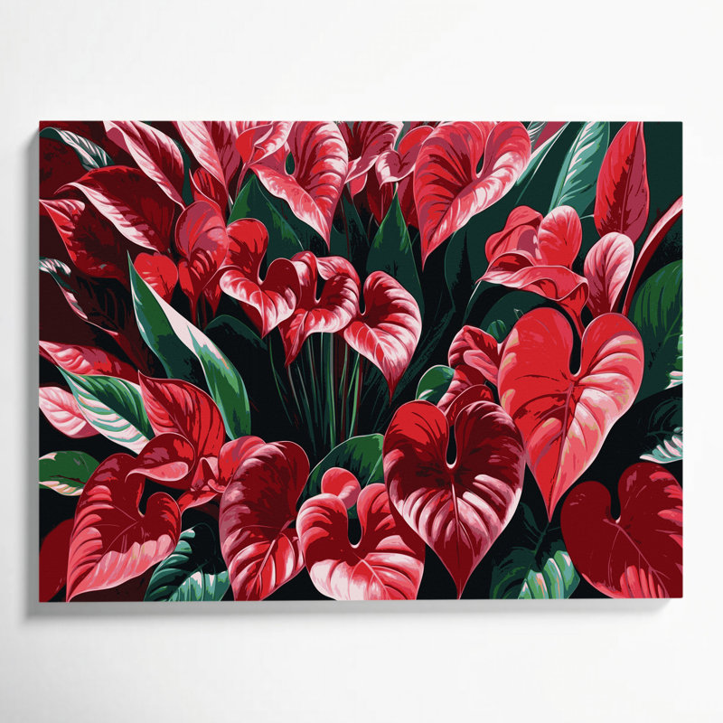 Art mural hawaïen avec anthurium noir, H 12 po x l 18 po