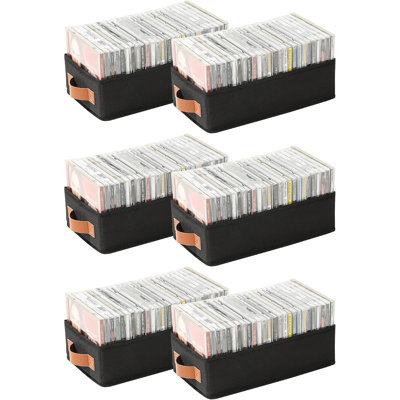 6 Pack CD Storage Boxes CD Case Holder Holds Up To 120 Full Jewel Cases, Foldable Storage Cabinets with Handle, Black
