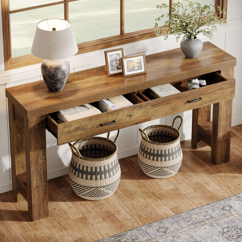 Console 63 po avec 2 tiroirs, brun