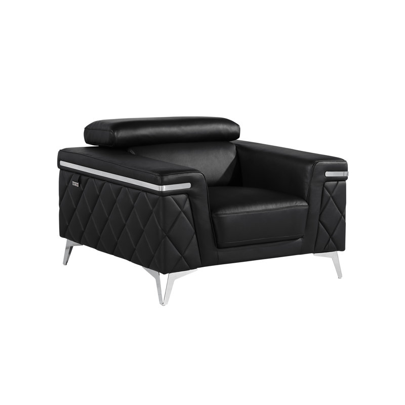 Fauteuil en cuir véritable 45 po Batchler, Cuir véritable noir