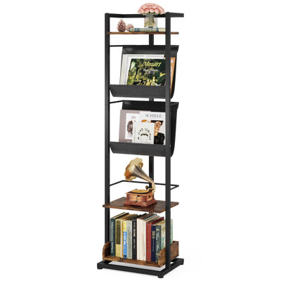 5-Tier Narrow Bookshelf – Tall Industrial Wood Bookcase