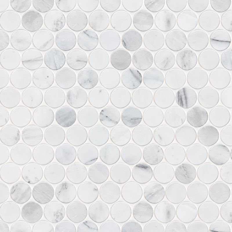 Marbre Alba 3 x 12 blanc, Pennyround Mosaic